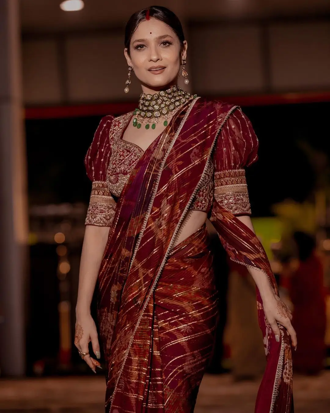 Ankita Lokhande in Indian Traditional Maroon Saree Blouse